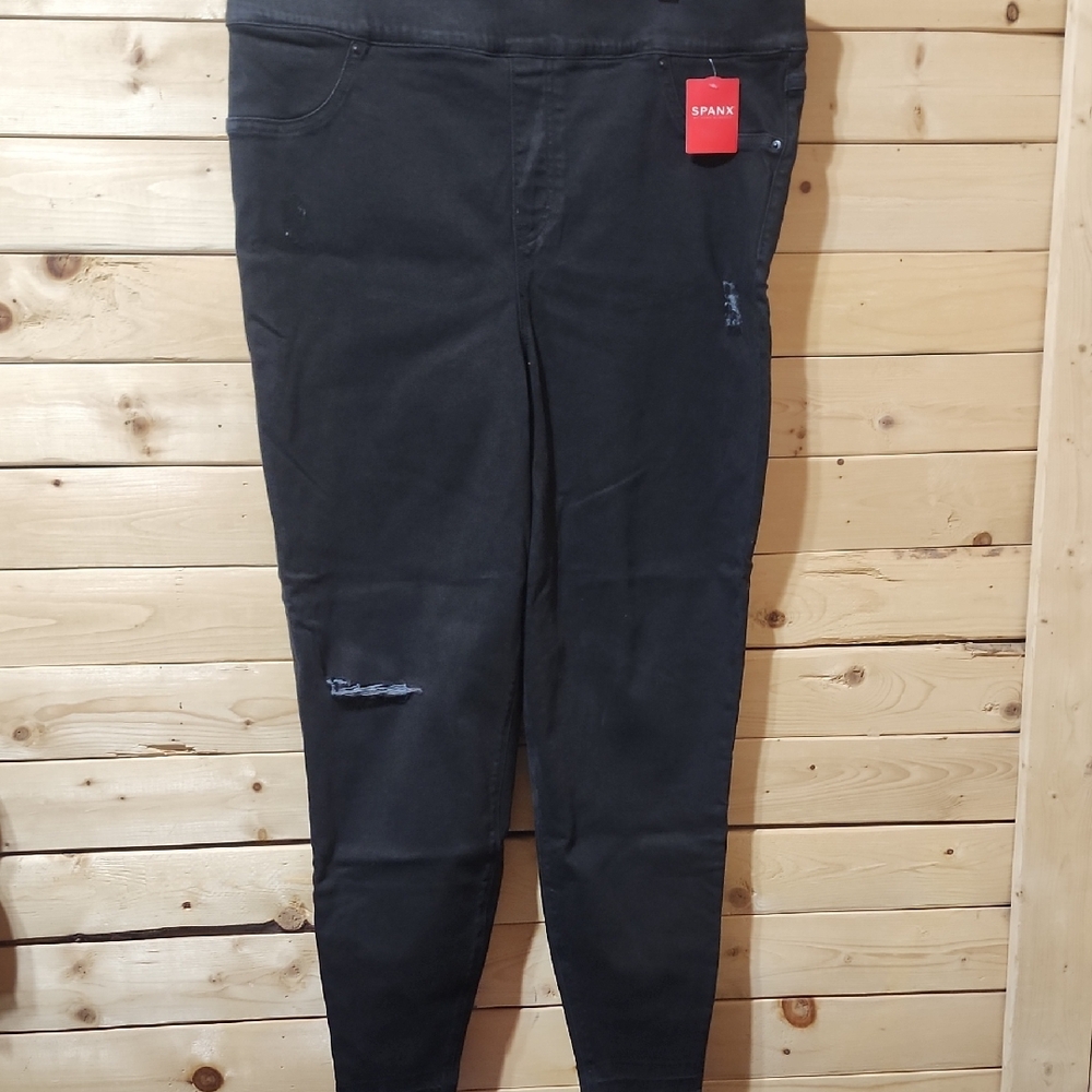 Spanx Distressed Denim Leggings Size 3x NEW Vintage Black